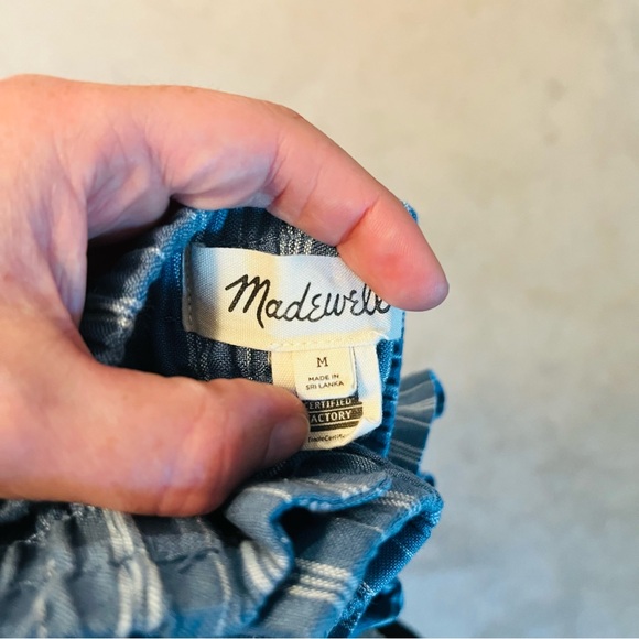 Madewell Striped Linen Blend Track Trouser Pants Pleated Blue Size Medium - Picture 9 of 10